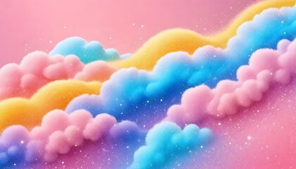 Wall Mural - a pastel rainbow unicorn background including sparkling stars. a hazy, pink fantasy sky. charming ho
