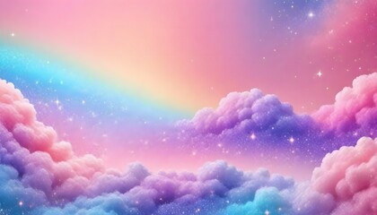 Wall Mural - a pastel rainbow unicorn background including sparkling stars. a hazy, pink fantasy sky. charming ho