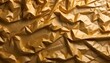 Golden crumpled foil material art wweb wide illustration backdrop, AI generated
