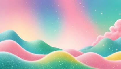 Wall Mural - a pastel rainbow unicorn background including sparkling stars. a hazy, pink fantasy sky. charming ho