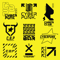 techwear for cyberpunk scifi gaming seamless pattern sticker template with collection set, 2d vector illustration rendering