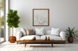 Modern living room interior with a comfortable white sofa Generative AI image