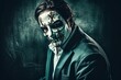 king of narcos wearing gun and mask, abstract background, drug leader