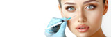 Fototapeta Lawenda - Facial skin improvement injection. Beauty treatment. Botox, anti-aging, dermal filler, cosmetic procedure, collagen therapy. Beauty clinic banner