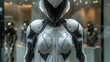 super futuristic robotic women's suit with an interesting design on a mannequin
