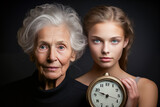 Fototapeta Most - An Aging Portrait of Time, young girl and her old Grandmother