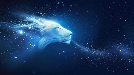 Wall Mural - Celestial lioness, blue glowing spirit