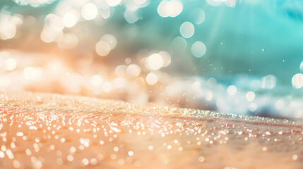 Poster - Blur tropical beach with bokeh sun light wave abstract background Copy space of outdoor summer vacation and travel adventure concept Vintage tone filter effect color styleSun and Beach : Generative AI