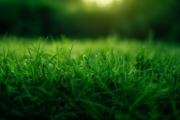 Poster - AI generated illustration of vibrant green grass with glistening water droplets