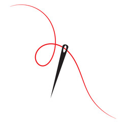 Wall Mural - Sewing needle with a long red thread.Vector needle icon on a white background.Vector illustration