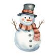 Watercolor Christmas Snowman with Top Hat