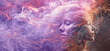 Two faced, gemini, duality, yin and yang, love and hate, give and take concept - female face merged into second female face emerging from pink lilac wispy smoke background depicting human duality 