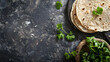 © Generative AI - Fresh Indian chapati tortillas with fresh parsley on a graphite background Top view copy space : Generative AI
