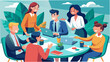 Business meeting teamwork and communication concept. Vector illustration.