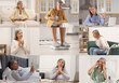 Menopause, collage with photos of woman suffering from different symptoms