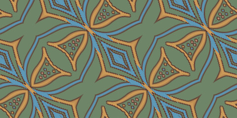 Wall Mural - Ethnic abstract ikat art design. Seamless pattern in tribal, folk embroidery, and Mexican style. Seamless abstract ikat pattern.background ,carpet,wallpaper,clothing,