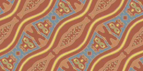 Wall Mural - Ethnic abstract ikat art design. Seamless pattern in tribal, folk embroidery, and Mexican style. Seamless abstract ikat pattern.background ,carpet,wallpaper,clothing,