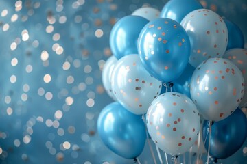 Wall Mural - a festive and vibrant image featuring a bunch of blue and white balloons with golden confetti agains