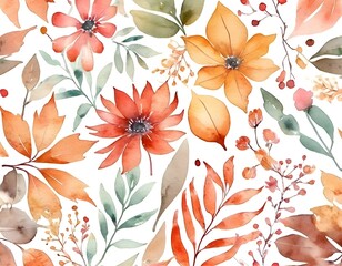 Aufkleber - Floral autumn watercolor background with flowers and botanical leaves applied by hand. Abstract art wallpaper design concept for wall paintings, wedding and invitation cards