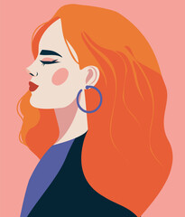 Wall Mural -  Vector flat avatar woman girl white skin color, red hair. Feminism. Concept of the movement for gender equality and women's empowerment