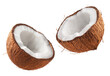 Two halves of coconut isolated on transparent background.