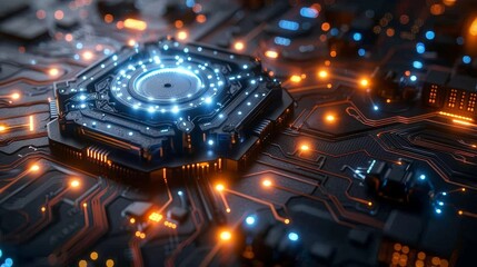 Wall Mural - technology pattern banner featuring intricate circuit designs and futuristic blue tones