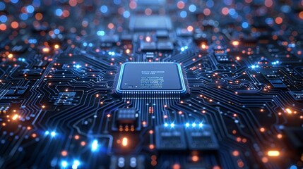 Wall Mural - technology pattern banner featuring intricate circuit designs and futuristic blue tones