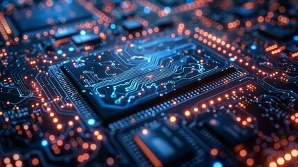 Wall Mural - technology pattern banner featuring intricate circuit designs and futuristic blue tones
