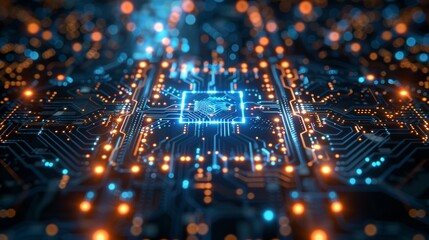 Wall Mural - technology pattern banner featuring intricate circuit designs and futuristic blue tones
