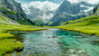 Alpine Lake Surrounded by Majestic Peaks and Lush Forests, Perfect Reflection in Clear Turquoise Water, Swiss Alps