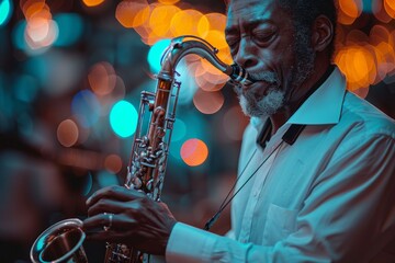 an intimate close-up capturing the hands of a saxophone player and the instrument's details with a b