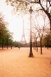 © Tetra Images - Eiffel Tower with trees and old-fashioned lamp post in foreground