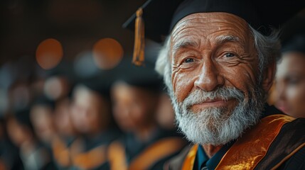 Canvas Print - Older Man in Graduation Cap and Gown