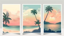 Collection Of Tropical And Ocean Beach Landscapes Poster Set