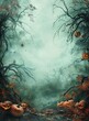 Pumpkins in a spooky forest with a full moon