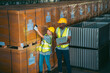 © chokniti - industrial occupation team person working in storage warehouse, business male portrait in logistic storehouse factory for a job of goods box shipping, stock delivery distribution industry to global