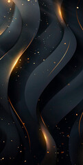 Wall Mural - Curve abstract luxury futuristic dynamic black gold background. Creative golden wave flowing Illustration, minimal for presentations and websites.