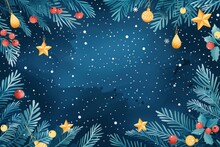 Christmas Background With Watercolor Fir Branches And Decorations