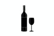 Wine Illustration. Black and white editable illustration of a bottle and a glass of wine