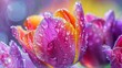 glistening morning dew on vibrant tulip petals enchanting floral macro photography