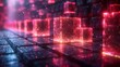 A digital storage system visualized as a series of glowing orbs or cubes, organized in a 3D grid