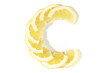 Vitamin C letter consists of pieces of lemon fruit on white background