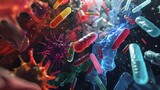 Fototapeta  - Abstract Depiction of Antibiotics Combating Bacterial Infection in the Body