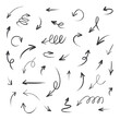 Hand drawn set crayon arrows. Doodle vector collection on white background.