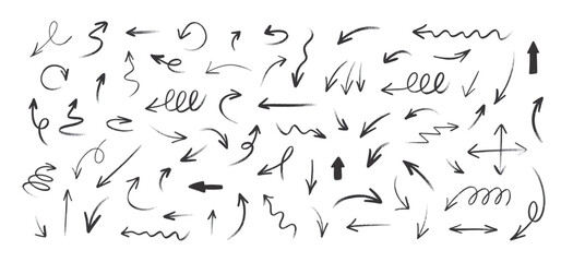 Poster - Hand drawn set crayon arrows. Doodle vector collection on white background.