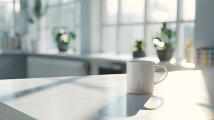 Leinwandbilder - White desk table with copy space supplies and coffee mug Front view workspace and copy space : Generative AI