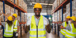 © chokniti - African American person working to shipping box package by order in logistic warehouse, black male work in delivery distribution job service in storage factory, man checking good of industry business