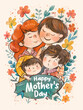 Happy Mother's Day greeting card with family. 