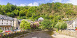 Panorama of a stone beach at the riverbend in La Roche-en-Ardenne, Belgium