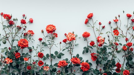 Wall Mural - Close up of red roses against a white backdrop